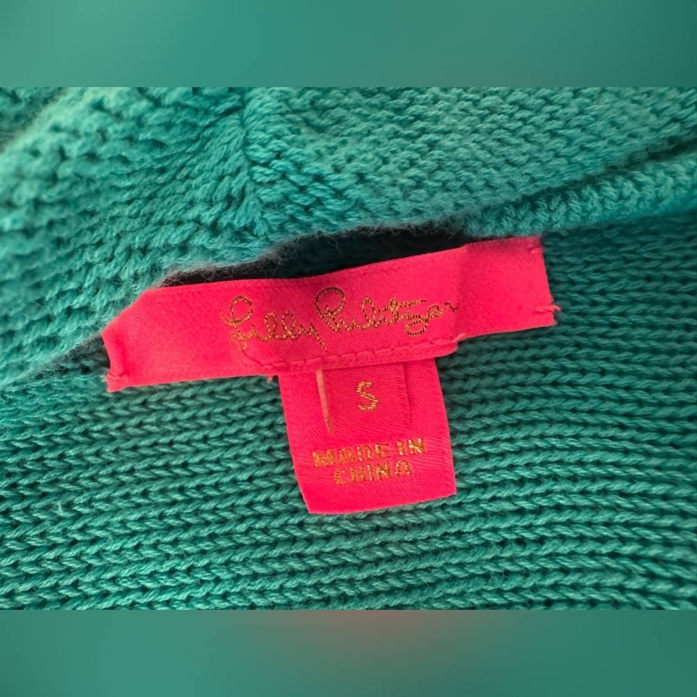 Lilly Pulitzer Maldives Green Tatum Long Cardigan Fringe Hem Cotton Coastal Sml - Picture 11 of 12